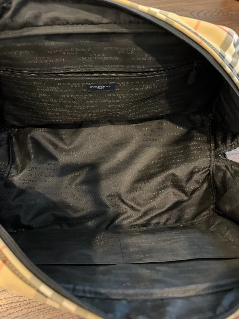 Burberry Beige Plaid Duffel with Black Base and Straps